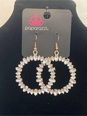 Paparazzi Gold Hoop Earrings with Clear Marquise Crystals